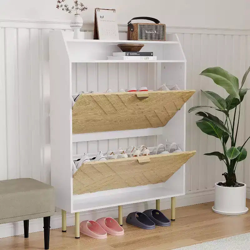 Scarpiera con 3 cassetti a ribalta, Organizer portascarpe sottile regolabile e nascosto, Salvaspazio per ingresso e corridoio bianco, 45 A x 31,18 L x 9,17 P