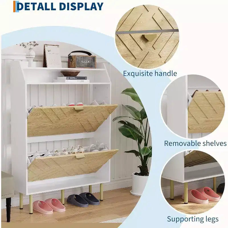 Scarpiera con 3 cassetti a ribalta, Organizer portascarpe sottile regolabile e nascosto, Salvaspazio per ingresso e corridoio bianco, 45 A x 31,18 L x 9,17 P